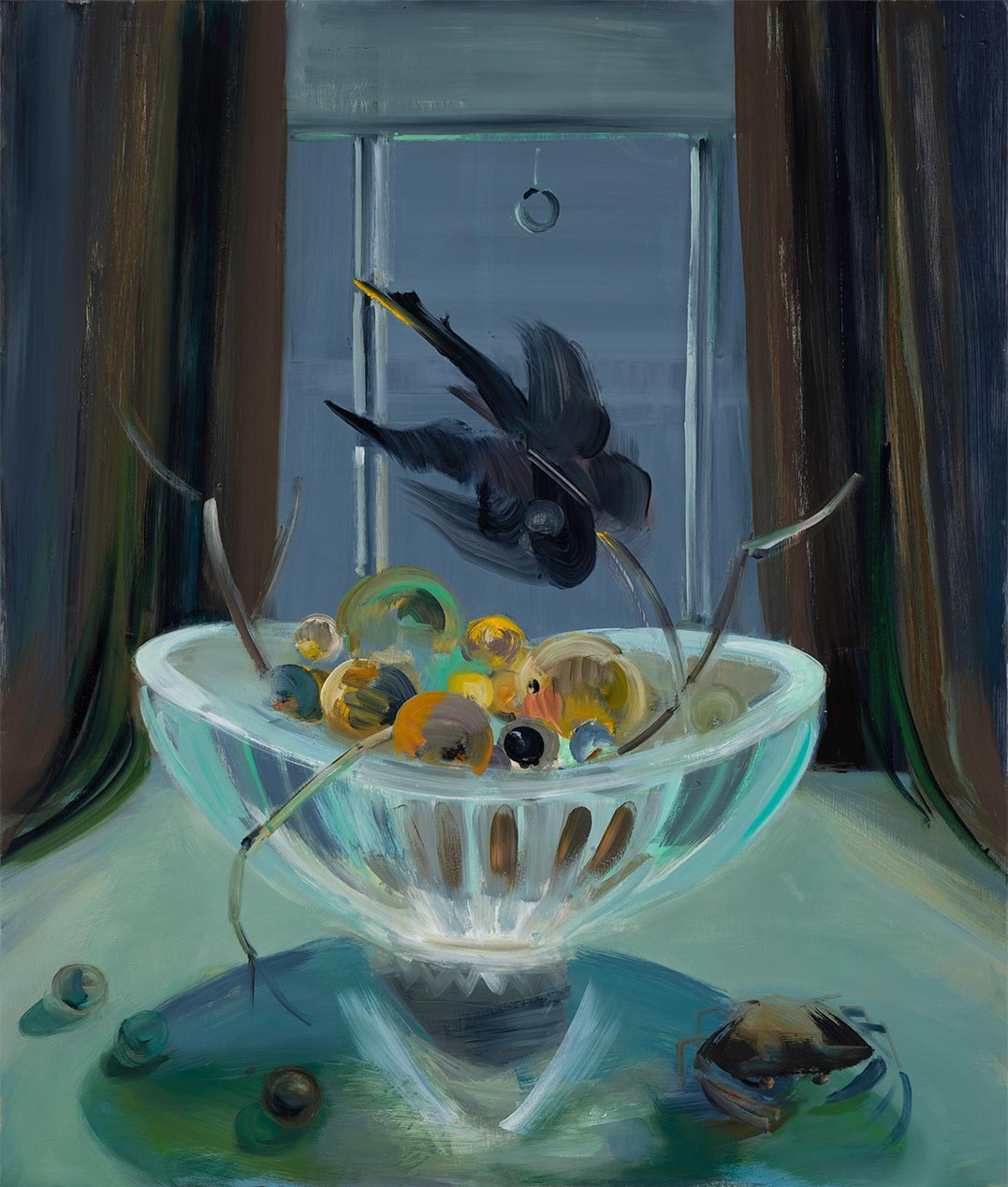 -Mairead-O'hEocha_September-Salt-Crab-with-Fruit-Bowl_2023_Oil-on-board_80-x-68-cm_Copyright-the-artist-and-mother's-tankstation-limited
