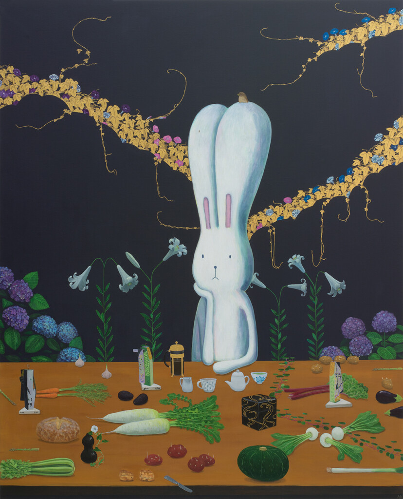 Atsushi-Kaga_Melancholy-with-vegetables-surrounded-by-miracles_2020_Acrylic-on-canvas_210-x-170-cm_Copyright-the-artist-and-mother's-tankstation-limited