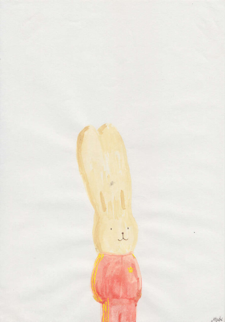 19. Atsushi Kaga_Bunny in red Adidas 2_2007_Watercolour on paper_21 x 15 cm (36 x 27.5 cm framed)_copyright the artist and mother's tankstation limited