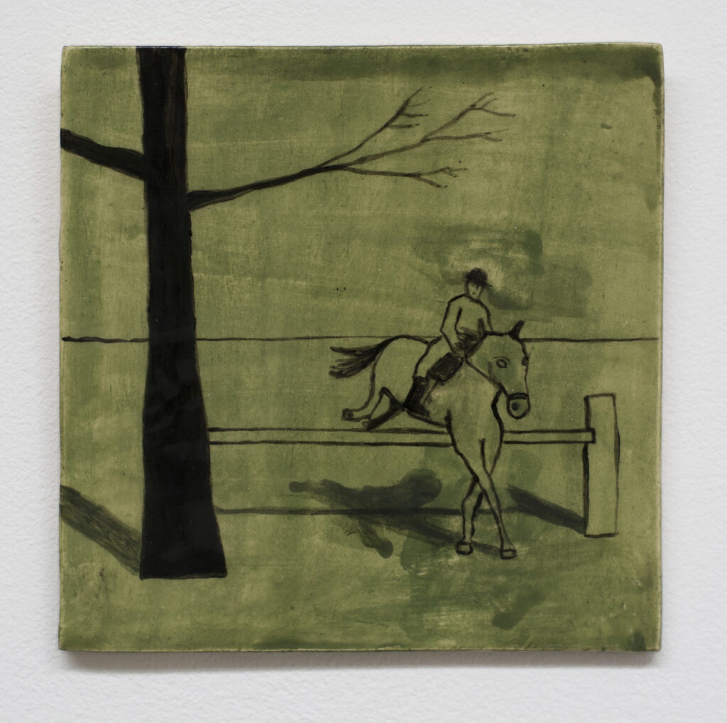 17.7 Noel McKenna_Horse + Rider in Field_2021_Hand painted ceramic tile_14.3 x 14 cm_Copyright the artist and mother's tankstation limited