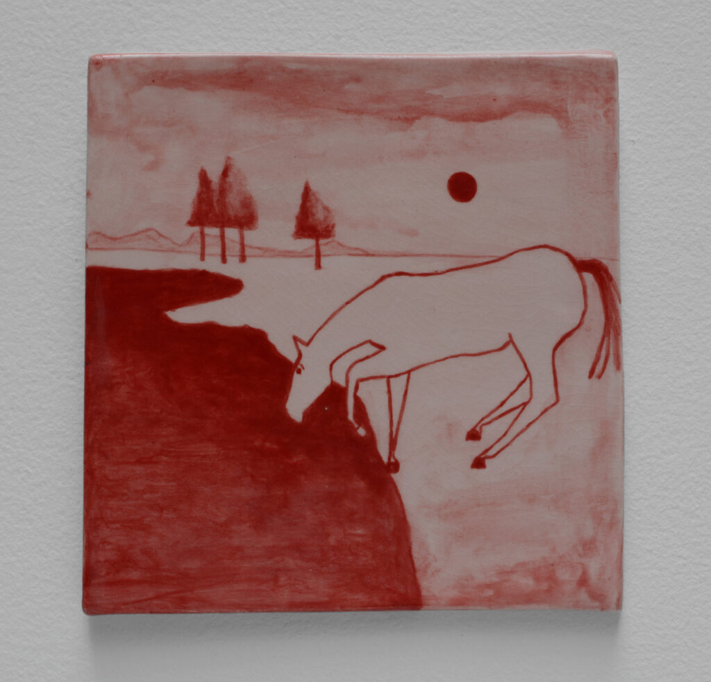 17.9 Noel McKenna_Horse, pond, red moon_2018_Hand painted ceramic tile_16.5 x 16 cm_Copyright the artist and mothers tankstation limited