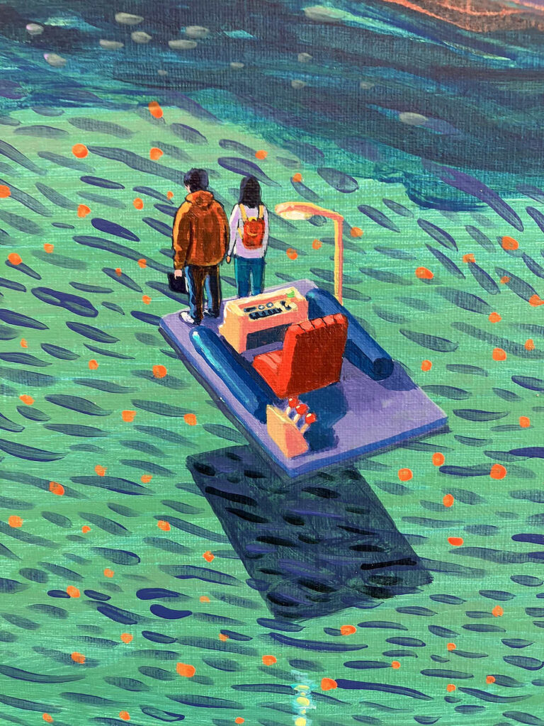 35. SWCH_50 years later at Shing Man Reservoir_Detail_2025_Acrylic on canvas_102 x 82 cm framed_Copyright the artist and mother’s tankstation